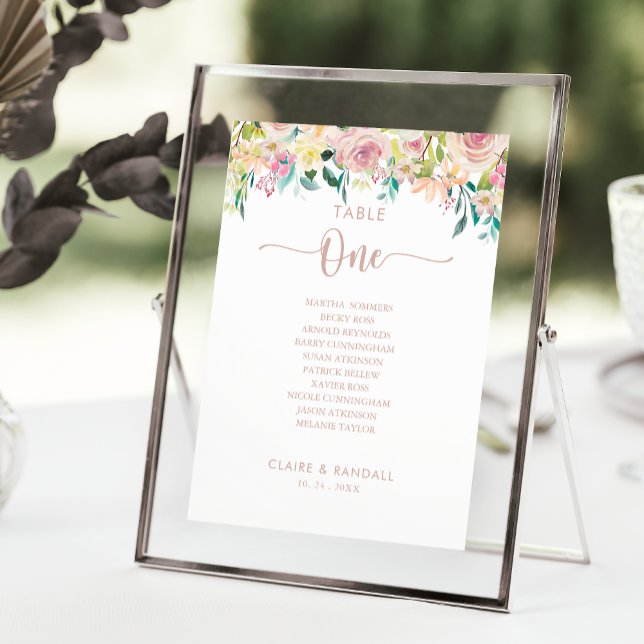 Rose Gold Floral Table Number 1 Seating Chart (Creator Uploaded)