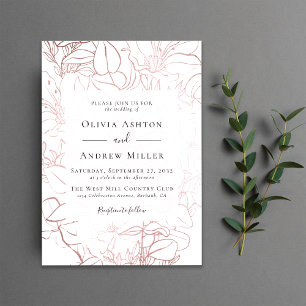 Rose Gold Floral Wedding Invitation