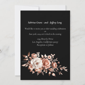 Rose Gold Floral Wedding Invitation