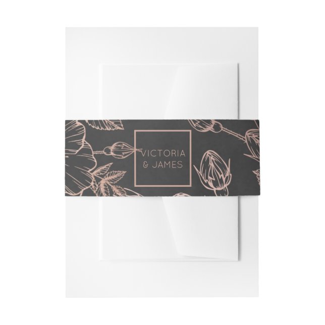 Rose Gold Floral Wedding Invitation Belly Band (Front Example)