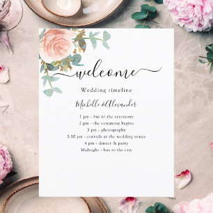 Rose gold floral wedding timeline program