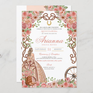 Rose Gold Floral Western Elegant Quinceañera Invitation