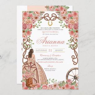 Rose Gold Floral Western Elegant Quinceanera Invitation