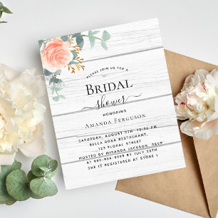 Rose gold floral white wood budget Bridal Shower