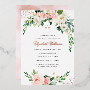 Rose Gold Floral Wreath Cross Girl Baptism