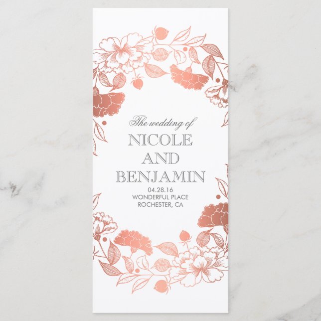 Rose Gold Floral Wreath Garden Wedding Programs (Front)