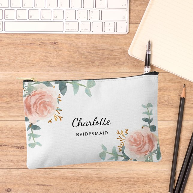 Rose gold florals bridesmaid accessory pouch (Creator Uploaded)