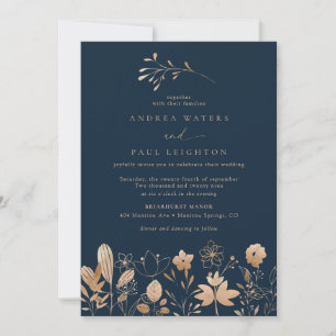 Rose Gold Florals Elegant Boho Flower Wedding Invitation
