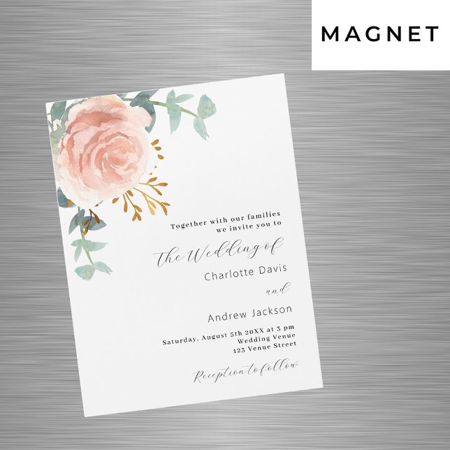 Rose gold florals greenery luxury wedding magnetic invitation (Creator Uploaded)