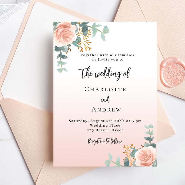 Rose gold florals greenery wedding invitation postcard (Creator Uploaded)
