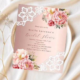 Rose gold florals lace Bridal Shower invitation