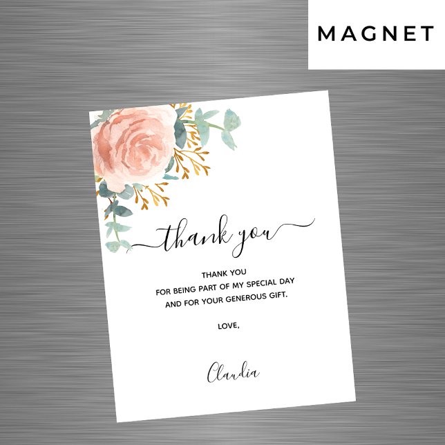 Rose gold florals magnetic thank you card (Creator Uploaded)