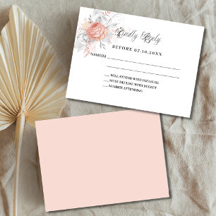 Rose gold florals white wedding response RSVP Card