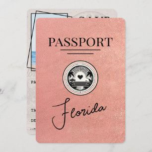 Rose Gold Florida Passport Save The Date