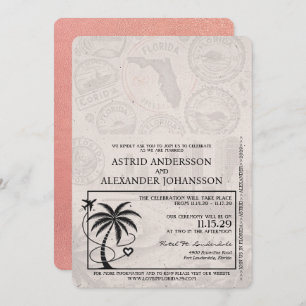 Rose Gold Florida Passport Wedding Invitation
