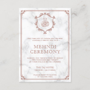Rose Gold Flourish White Marble Islamic Mehndi Enclosure Card