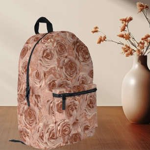 Rose Gold Flower Flower Glitter Metallic Look Printed Backpack