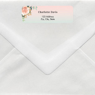 Rose gold flower green return address label