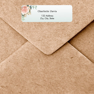 Rose gold flower green return address  label