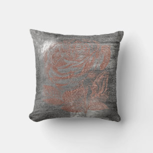 Rose Gold Flower Grey Grungy Metallic Silver Wall Cushion