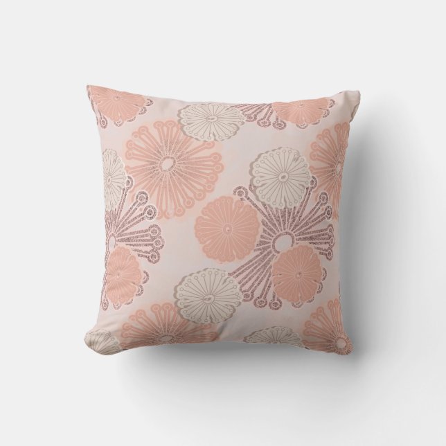 Rose Gold Flower Pattern & Monogram Cushion (Front)