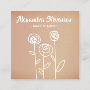 Rose Gold Flowers Easy Drawing Square Business Card