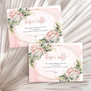 Rose Gold Flowers Eucalyptus Baby Girl Raffle Slip Enclosure Card