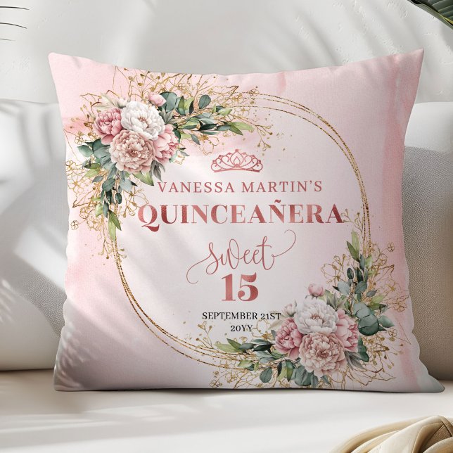 Rose Gold Flowers Greenery Perfect Gift Quince  Cushion (Rose Gold Flowers Greenery Perfect Gift Quince Pillow)