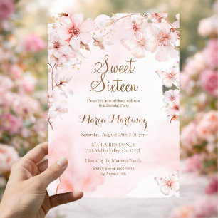 Rose Gold Flowers With Gold Glitter Sweet 16 Invitation