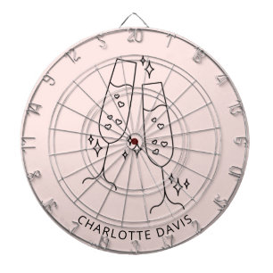 Rose gold flute glass cheers name party dartboard