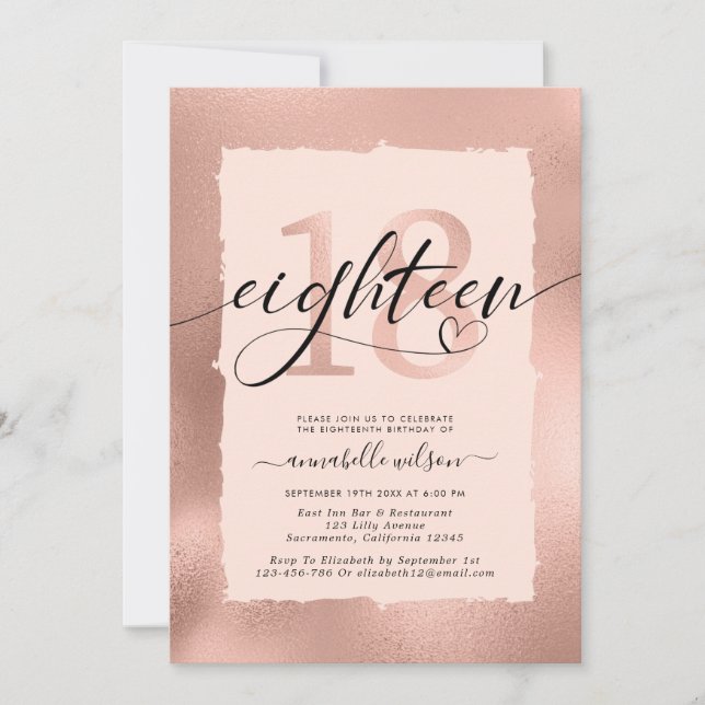 Rose Gold Foil 18th Birthday Photo  Invitation (Front)
