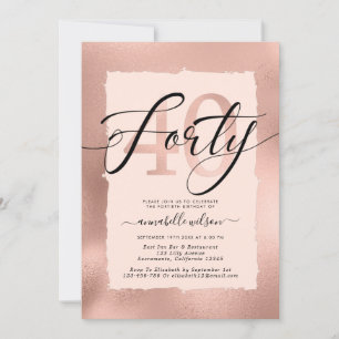 Rose Gold Foil 40th Birthday Photo  Invitation