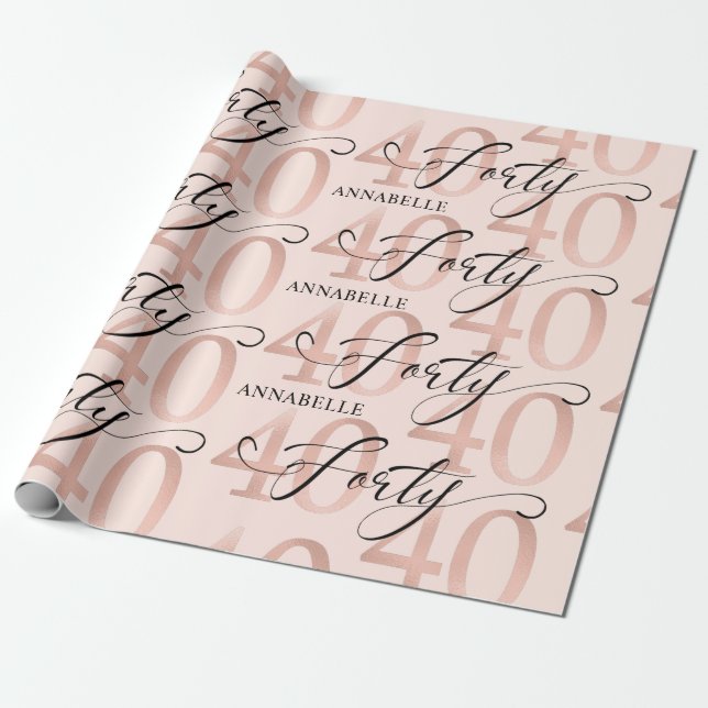 Rose Gold Foil 40th Birthday Wrapping Paper (Unrolled)