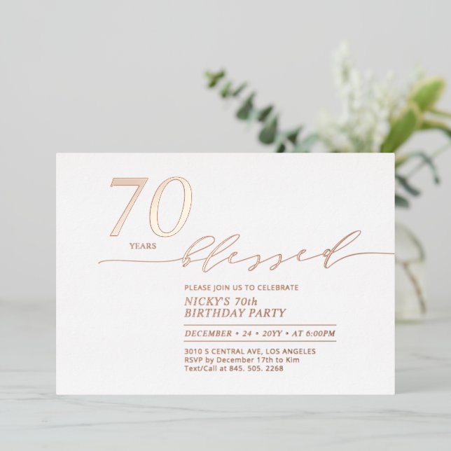 Rose Gold Foil | 70 Years Loved Birthday Party (Standing Front)
