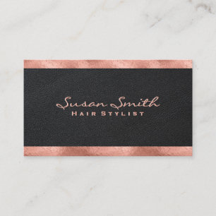 Rose Gold Foil Accent   Elegant Black Leather Business Card
