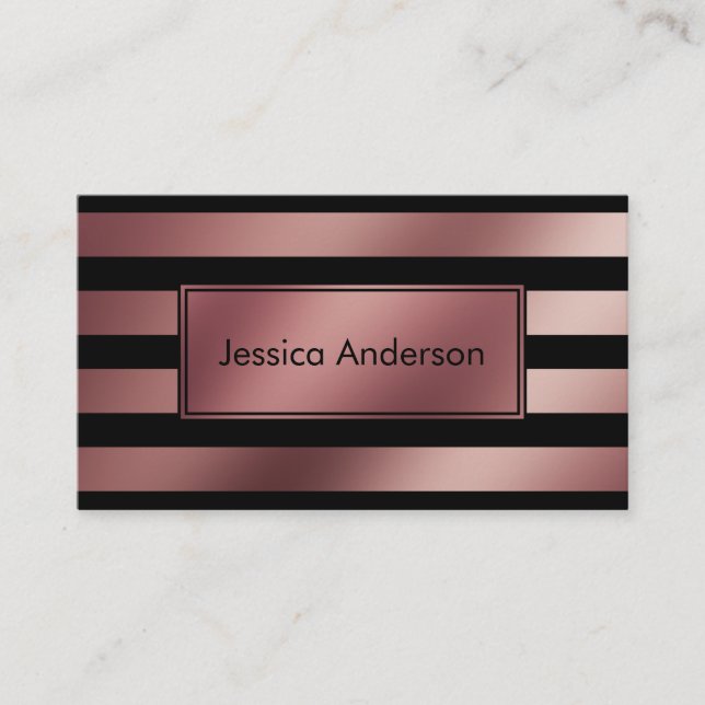 Rose Gold Foil and Black Striped Pattern Business Card (Front)