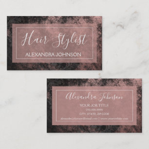 Rose Gold Foil and Black Trendy Hair Stylist Business Card