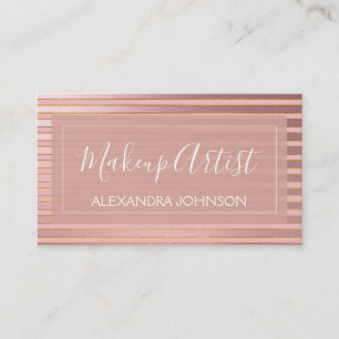 Rose Gold Foil and Burgundy Striped Makeup Artist Business Card
