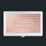 Rose Gold Foil and Burgundy with Gold Stripes Business Card Holder<br><div class="desc">Blush Pink - Rose Gold and Burgundy Foil with Gold Stripes Consultant Modern Business Card Holder with white hand lettered typography for the monogram. The Elegant Rose Gold Foil and Burgundy Metallic Business Professional Card Holder can be customised for any profession. If the profession or name text does not fit...</div>