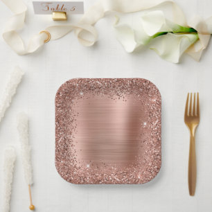 Rose Gold Foil and Glitter Girly Glam Paper Plate