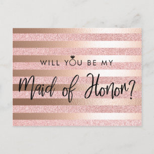 Rose Gold Foil And Glitter Maid of Honour Proposal Postcard