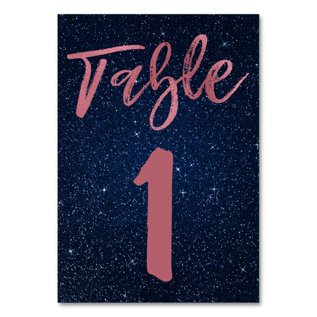 Rose Gold Foil and Navy Blue Table Number (Front)