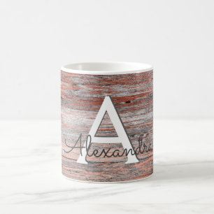 Rose Gold Foil and Rustic Wood Monogram & Initial Coffee Mug