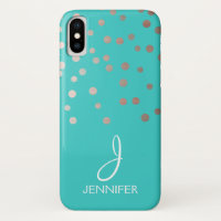 Rose Gold Foil and Teal Confetti Monogram