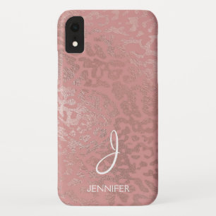 Rose Gold Foil Animal Pattern Monogram iPhone XR Case