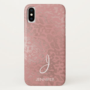 Rose Gold Foil Animal Pattern Monogram iPhone X Case