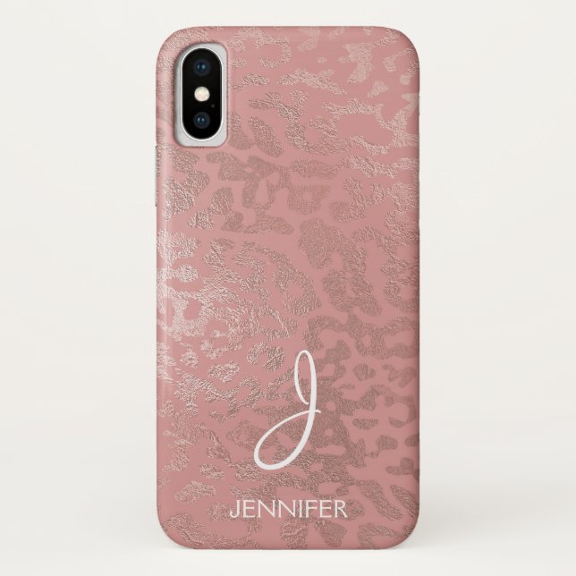 Rose Gold Foil Animal Pattern Monogram Case-Mate iPhone Case (Back)