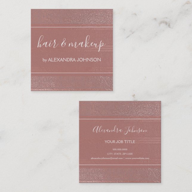 Rose Gold Foil Art Deco Modern Pattern Square Business Card (Front/Back)