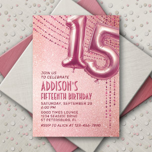 Rose Gold Foil Balloons 15th Birthday Invitation