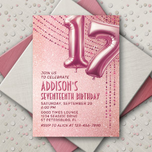 Rose Gold Foil Balloons 17th Birthday Invitation